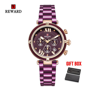 REWARD Luxury Brand Women Fashion Watches Steel Waterproof Sport Quartz Chronograph Military Watch Female Clock Relogio Feminino